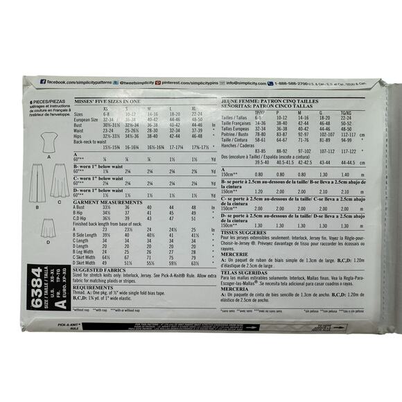 SIMPLICITY New Look Knits Top Skirt Pant Pattern Uncut Size A (XS-XL) #6384 - Picture 3 of 4